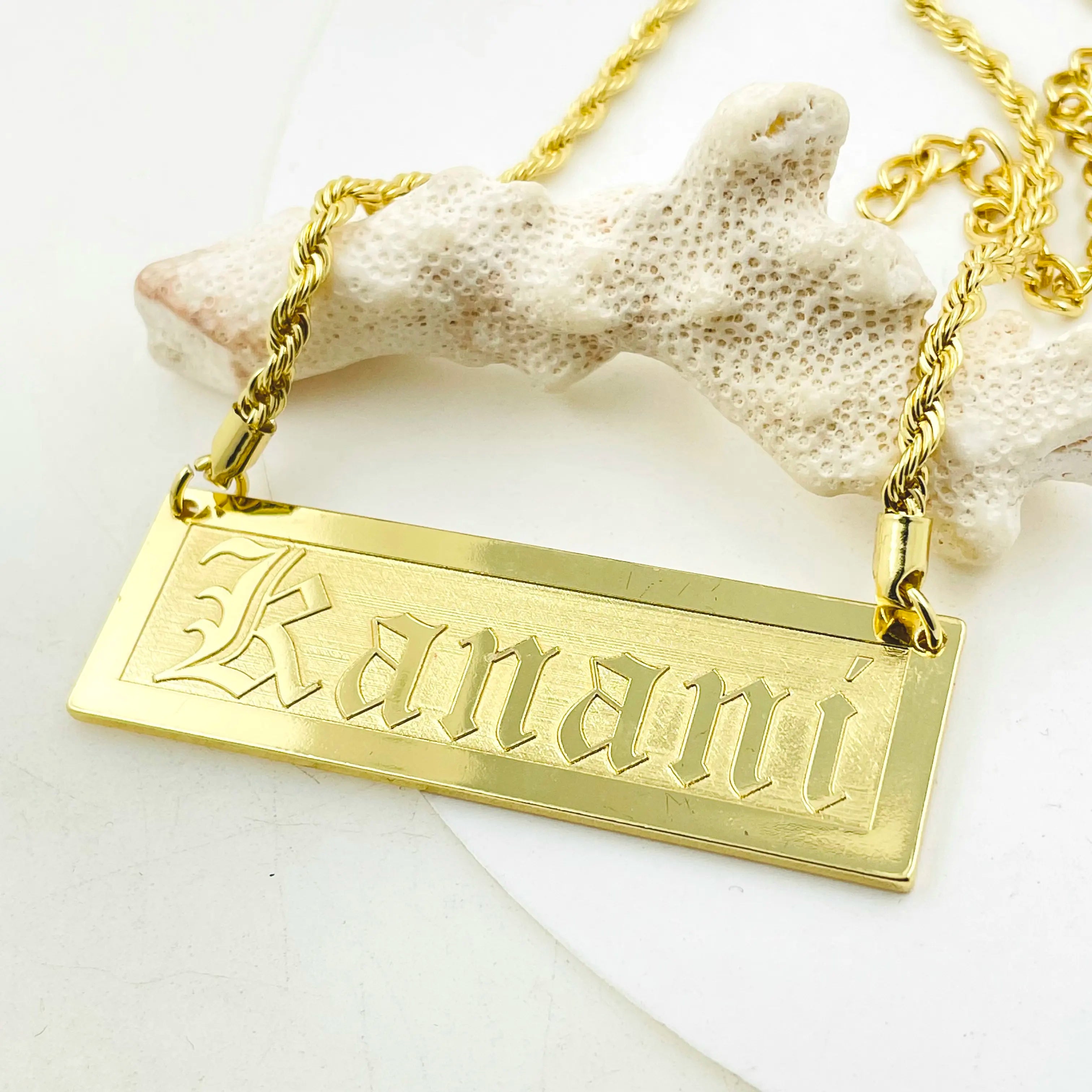 Embossed Name Plate Chain Raised Letter Necklace Customize Hawaiian Samoa Personalized Birthday Anniversary Gift Jewelry