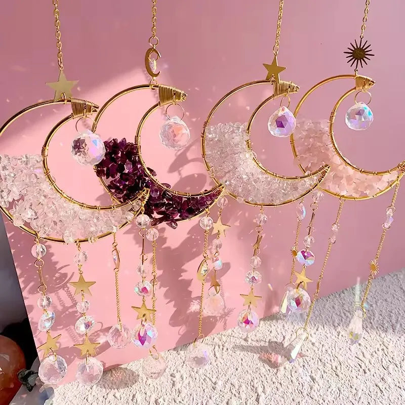 Wholesale Natural Crystal Sun Catcher Moon Sun Catchers Amethyst Rose Quartz Suncatche for Decoration