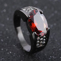 Retro Turkish Handmade Black Men Rings Vintage Carved Eagle Pattern Red Zircon Stone Rings Punk Muslim Jewelry