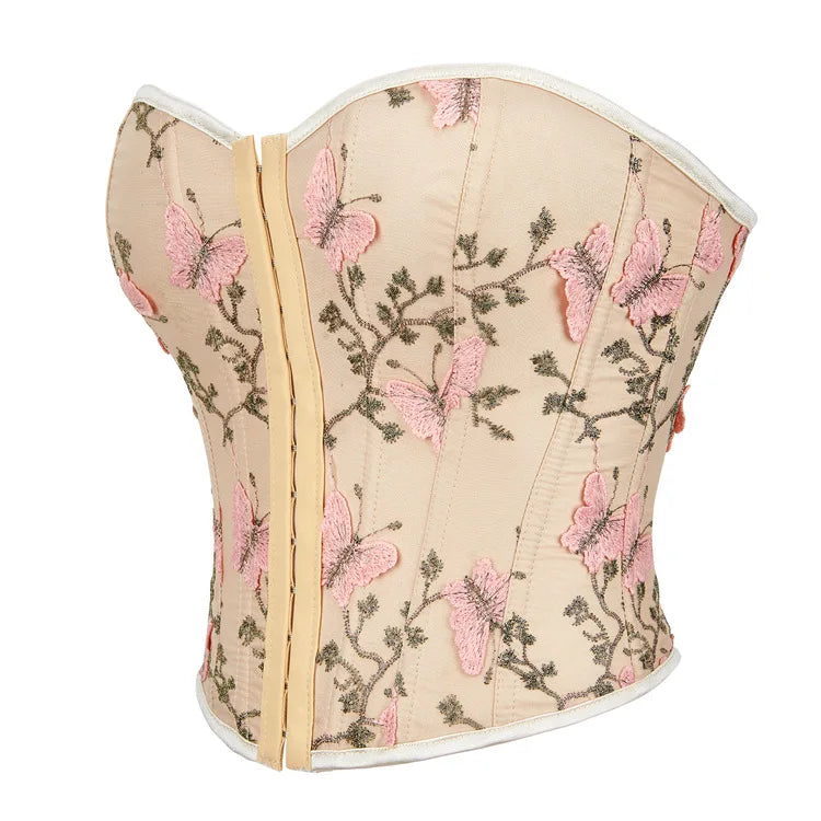 Vintage Party Women Corset Top New Print Butterfly Pattern Slimming Shapewear Para Mujer Lace up Corset