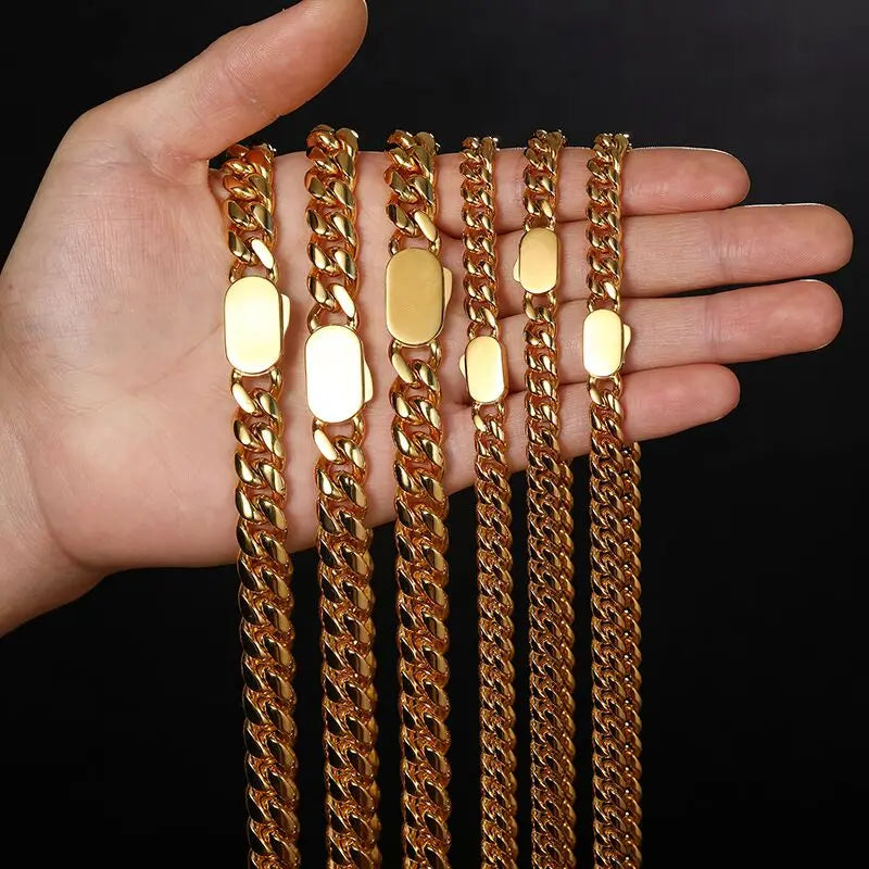 8mm 10mm Chunky Miami Cuban Link Chain Necklace Super Strong PVD Gold Stainless Steel Bracelet Men Rocker Rapper Heavy Necklace