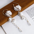 Fashion Crystal Tassel Pendant Earrings Crystal Bead Flower Petal Earrings Long Tassel Simulated Pearl Drop Earrings for Women