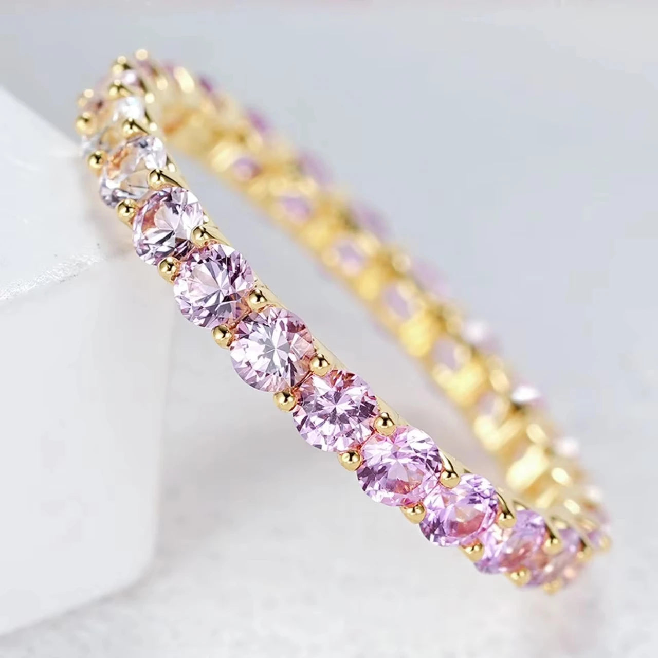 Lanphear Jewelry 18K Gold Plated Sapphire Gemstone Ring with Prong Setting Classic Style for Unisex Wedding/Engagement
