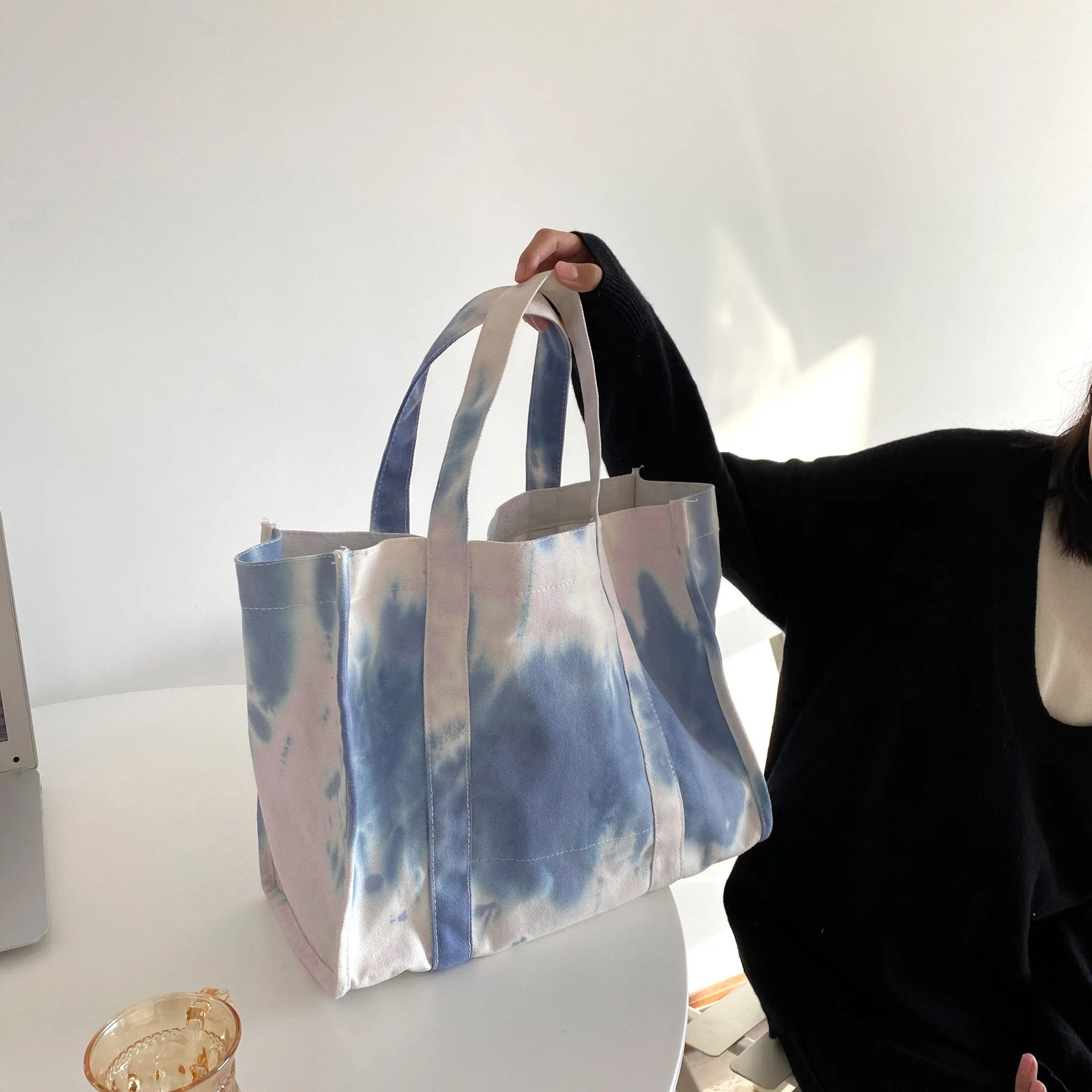 New Hot Sale Women Summer Tie Dye Canvas Tote Bag Beach Shoulder Large Purse Handbag for Girls