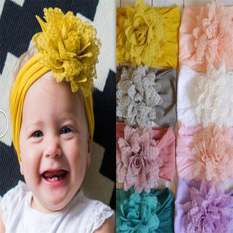 New Wasai Children's Baby Mesh Flower Bowknot Cloth Hair Band Elastic Headwear Fashion European American Style 18CM Four Seasons
