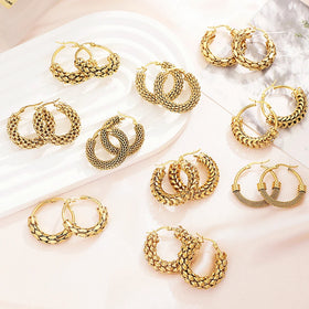 Popular Gold Plated Earrings Accessories Chunky Stainless Steel Earrings Elegant Hollow Ring Earrings Gifts for Women