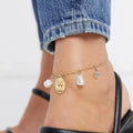 Square Chain Tassel Freshwater Pearl Crystal Coin Pendant Fashion Jewelry Stainless Steel Anklets for Women