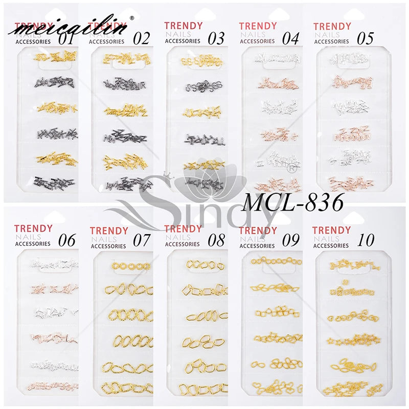 New Design 6 Grids English Letters Alloy Nail Crystal Art Sticker