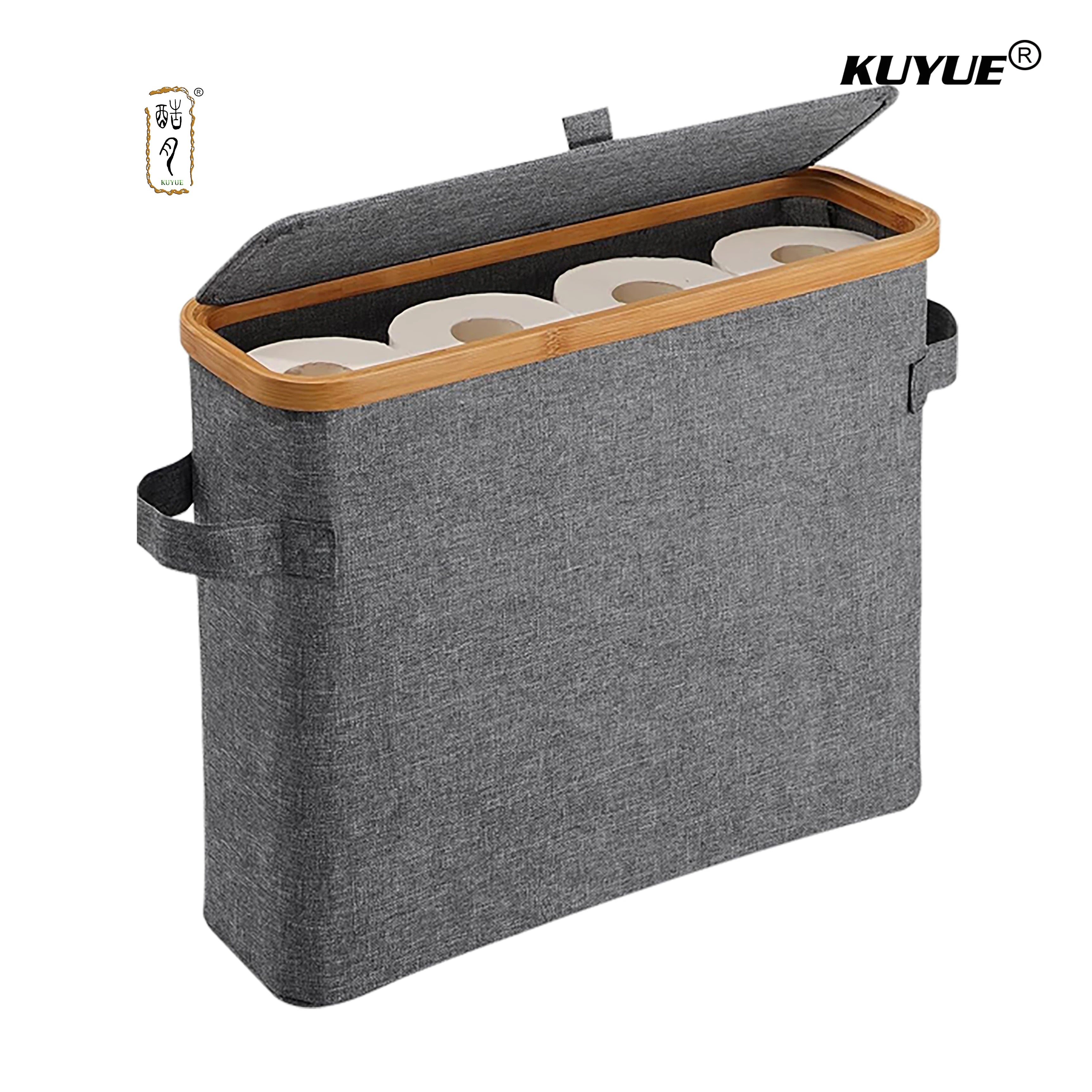 KUYUE Toilet Paper Storage Basket with Lid Bamboo Toilet Paper Storage Holder Stand Organizer for Bathroom