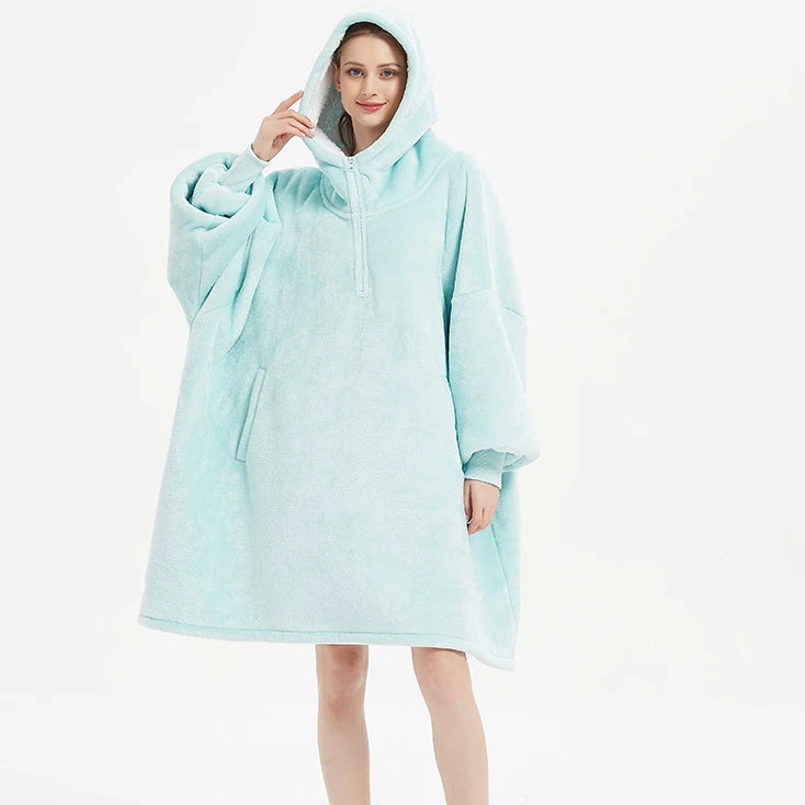 Factory Customize Warm Fleece Blanket Hoodie Zipper Big Hooded Blanket With Sleeve Oversize Adult Blanket Sweater for Women Men