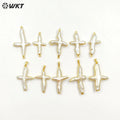 WT-P346 Amazing Fashion Gold Plated Freshwater Pearl Cross Pendant High Flash Baroque Women Real Pearl Cross Pendant for Women