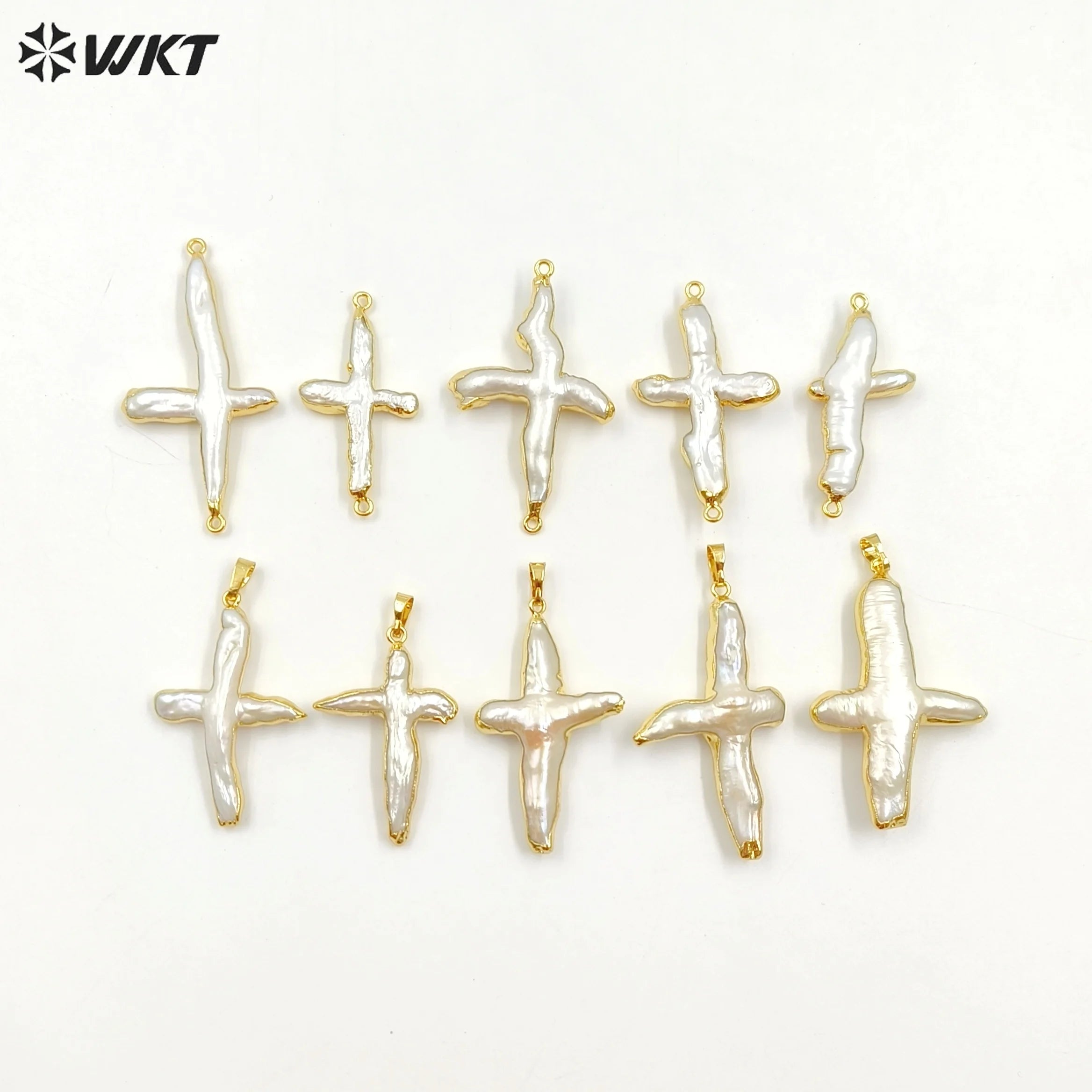 WT-P346 Amazing Fashion Gold Plated Freshwater Pearl Cross Pendant High Flash Baroque Women Real Pearl Cross Pendant for Women