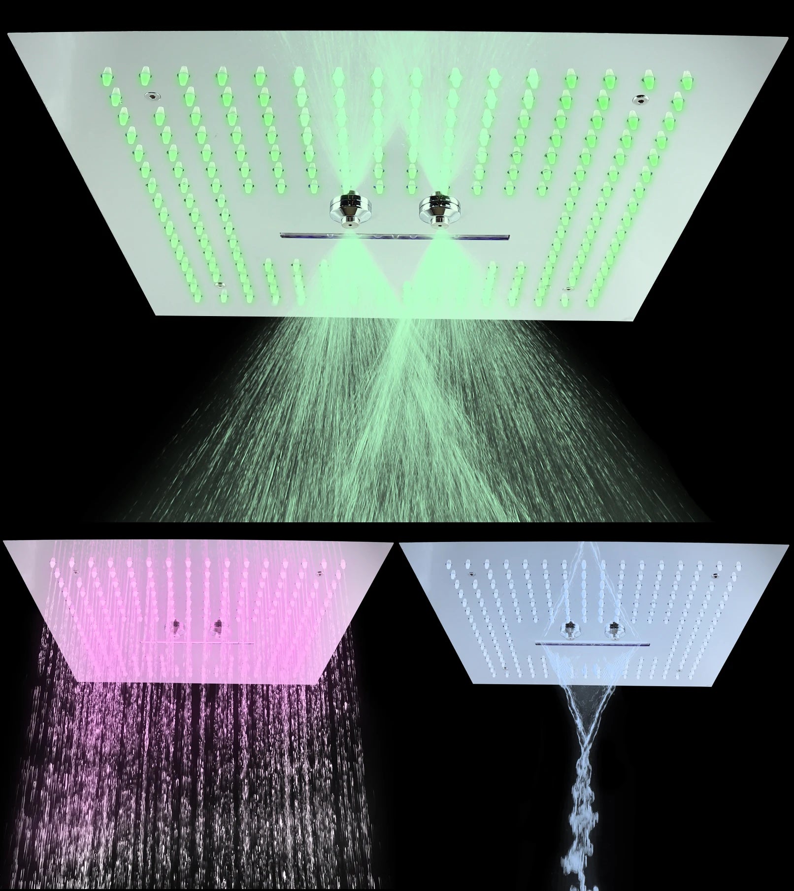 16 Inch Square Ceiling Showerheads 3 Function Spa Waterfall Misty 304 Stainless Steel Bathroom LED Shower Head
