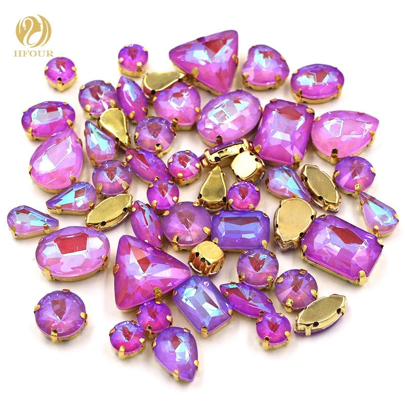 Wholesale Mixed Shape Sew-on 3D AB Mocha Color Glass Rhinestones Violet Loose Rhinestones for Dresses