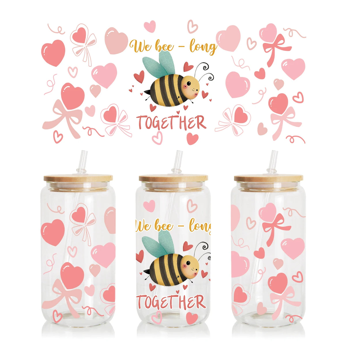 Factory Wholesale 16oz UV for Cup Wraps Custom Valentine's Day Sticker Decals Washable Waterproof Reusable Eco-Friendly