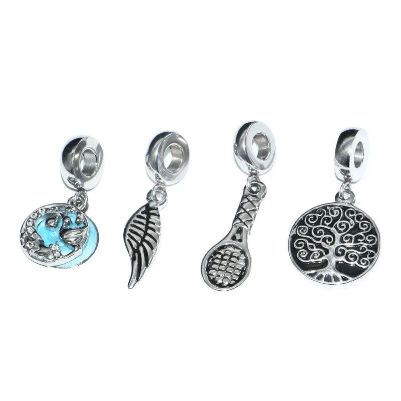 Cheap Findings DIY European Beaded Bracelet Making Stainless Steel Tree of Life Tennis Racket Spacer Beads Charms