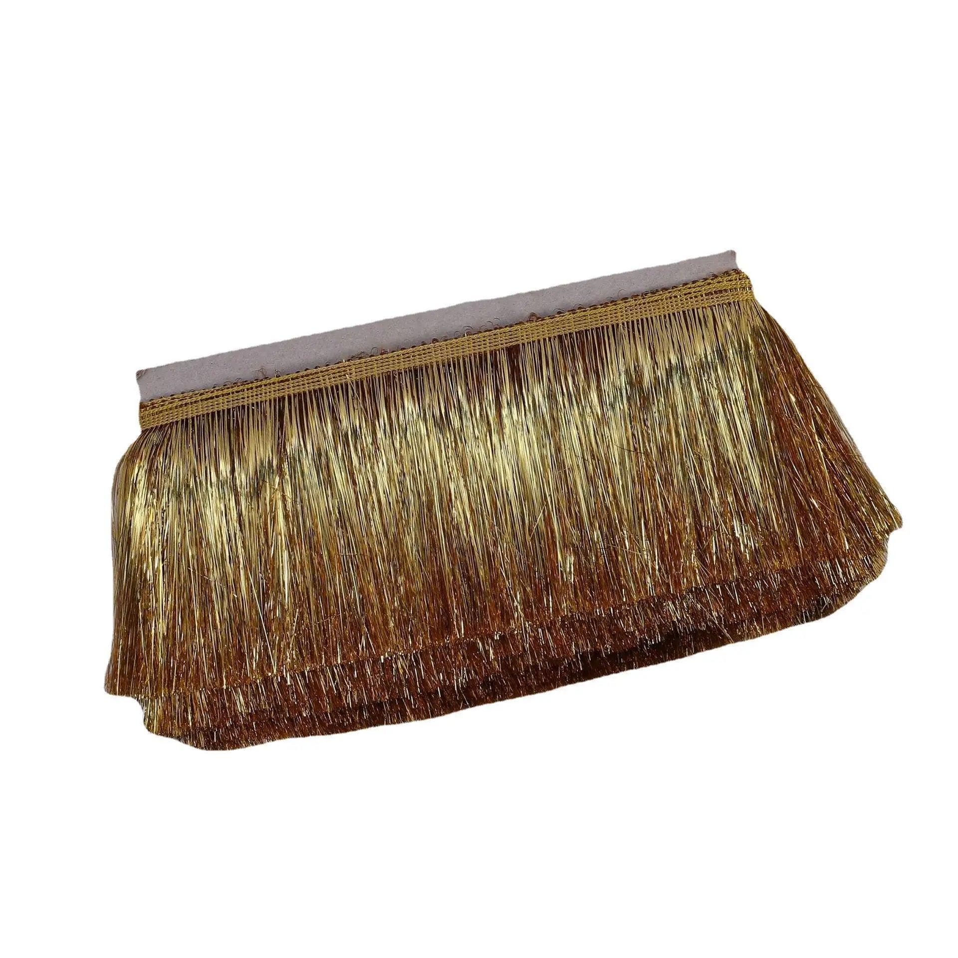 Factory Sale Shiny Metallic PET Yarn Fabric Lace Trim Tassel Fringe