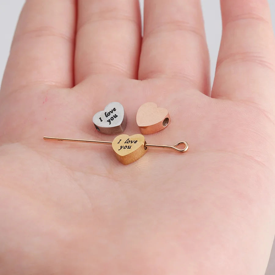 2023 I Love You Small Gold Heart Charms With Hole Stainless Steel Charms for DIY Accessories