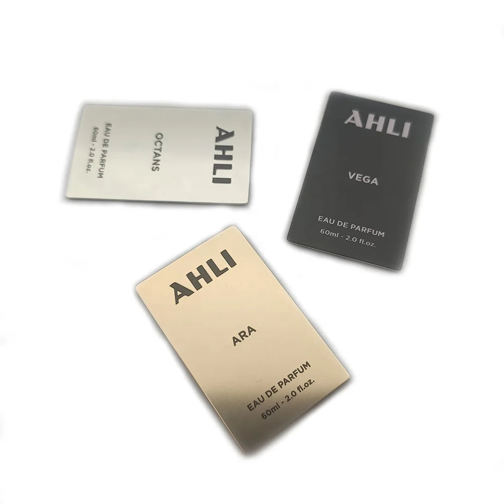 2025 Custom Perfume Bottle Sticker Design Aluminium Embossed Decals Metal Label for Perfume