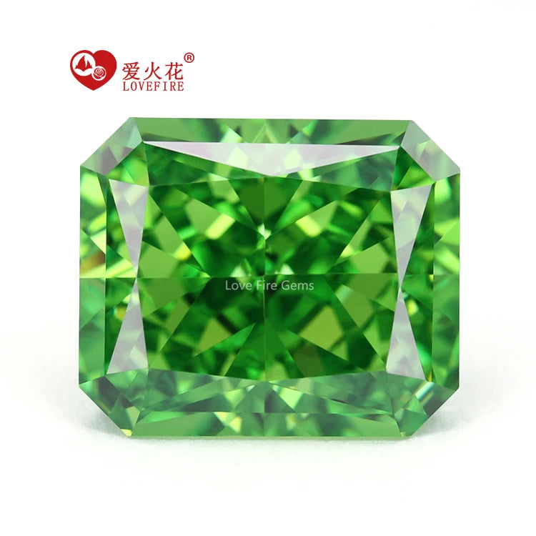 Wholesale Synthetic Zircon Stone Grass Green Color Octangle 4k Crushed Ice Radiant Cut Loose 5A+ Cubic Zirconia Stones