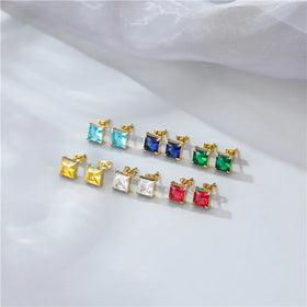 AA016356 Fashion Jewelry Simple Zircon Earrings 14k Gold Plated Stainless Steel Stud Earrings for Women Gift
