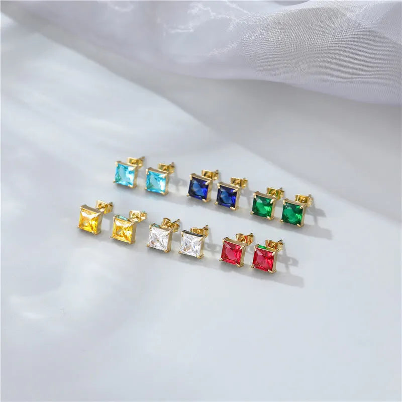 AA016356 Fashion Jewelry Simple Zircon Earrings 14k Gold Plated Stainless Steel Stud Earrings for Women Gift