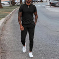 New Men Clothes Short Sleeve Trendy Casual Youth Men Two Piece Sets Solid Color Men Set