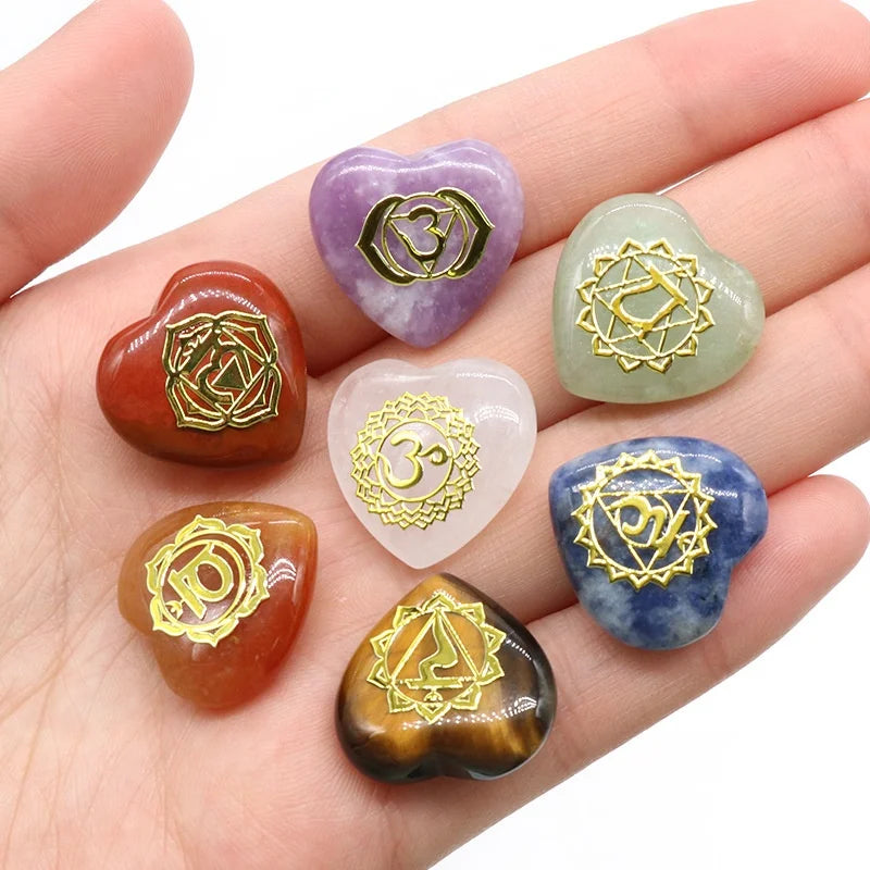 HZ Wholesale Crystal Love Heart Shape Crystal Crafts Ornament for Home Decoration Gift 7 Chakra Stones Set