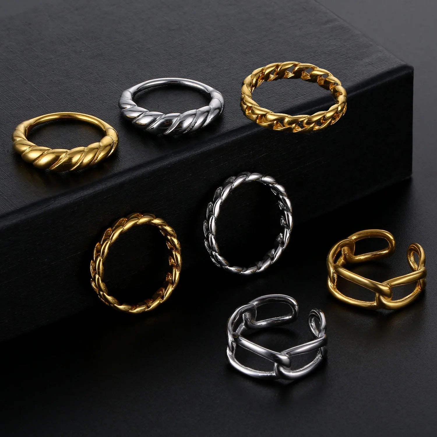 Minimalist Twisted Stack Finger Ring 18K Gold Stainless Steel Custom Engraved Irregular Chunky Ring for Women Jewelry