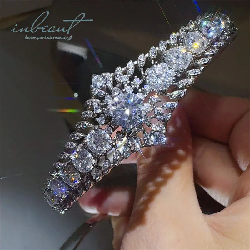 New Arrival Silver 925 Original Total 6 Ct Brilliant Cut Diamond Test Past D Color Moissanite Bangle for Women Gemstone Jewelry