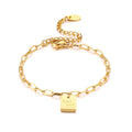Custom Engraved Square Blank Tag Women Jewelry 18k Gold Stainless Steel Charm Good Luck Bracelet