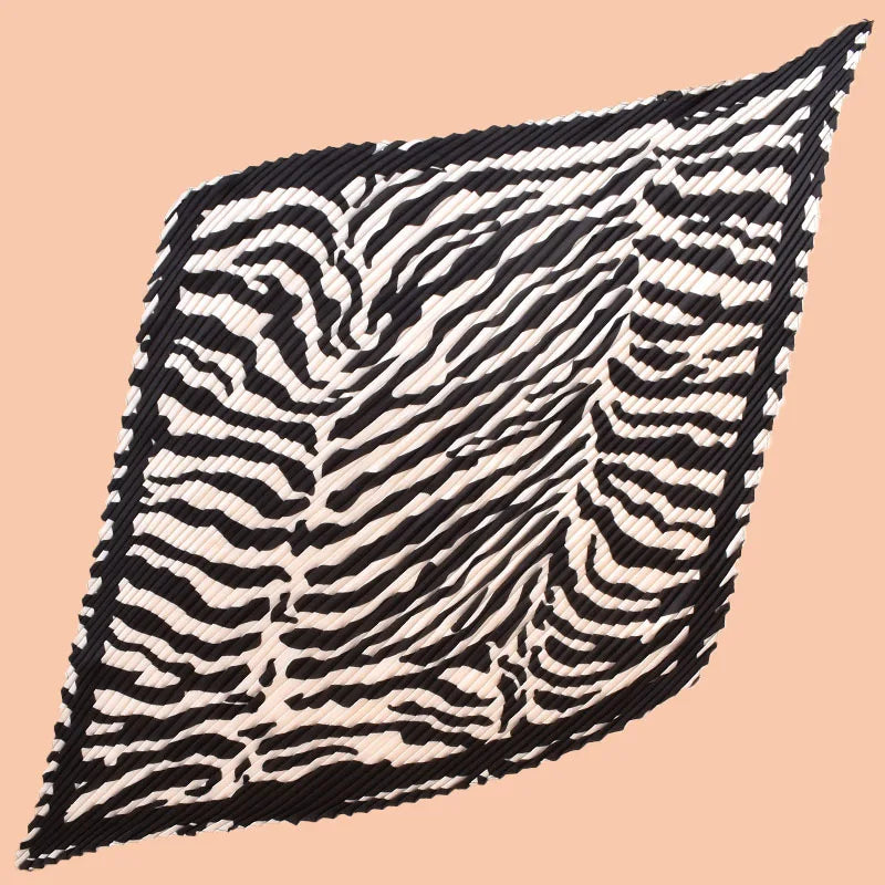 Premium Women's 70 Square Imitation Silk Scarf New Fashionable Zebra Pattern Printed Fold Pleated Shawl Customized Design Spring