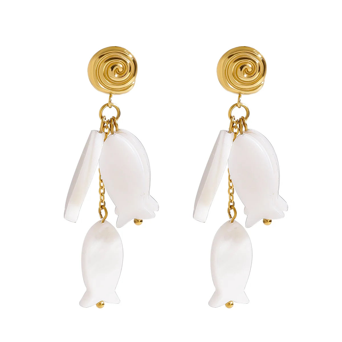 Fashion Long Handmade Shell Fish Earrings PVD 18K Gold Plated Twisted Earrings Stainless Steel Earrings for Women