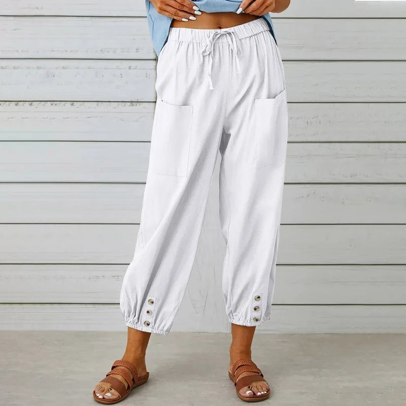 2026 Spring Women Pants S-5XL Loose High Waist Button Cotton Hemp Pants Casual Wide Leg Women Pants