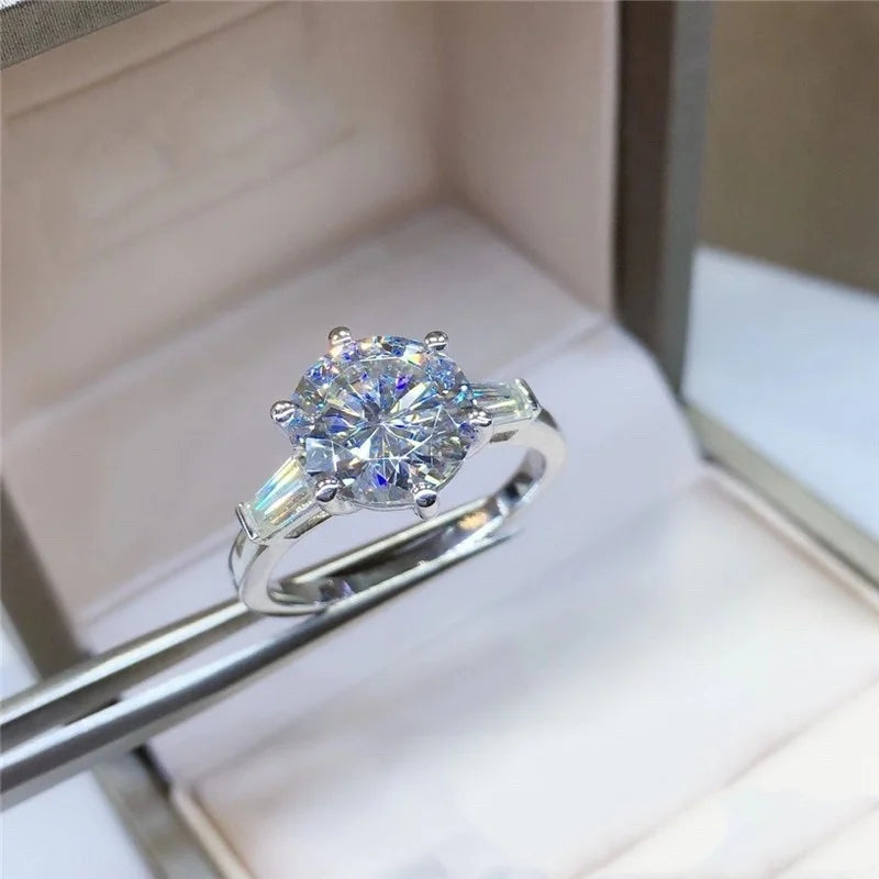 Silver 925 Original 1 Carat Brilliant Cut Pass Diamond Test D Color Moissanite Wedding Ring for Teen Girls Luxury Fine Jewelry