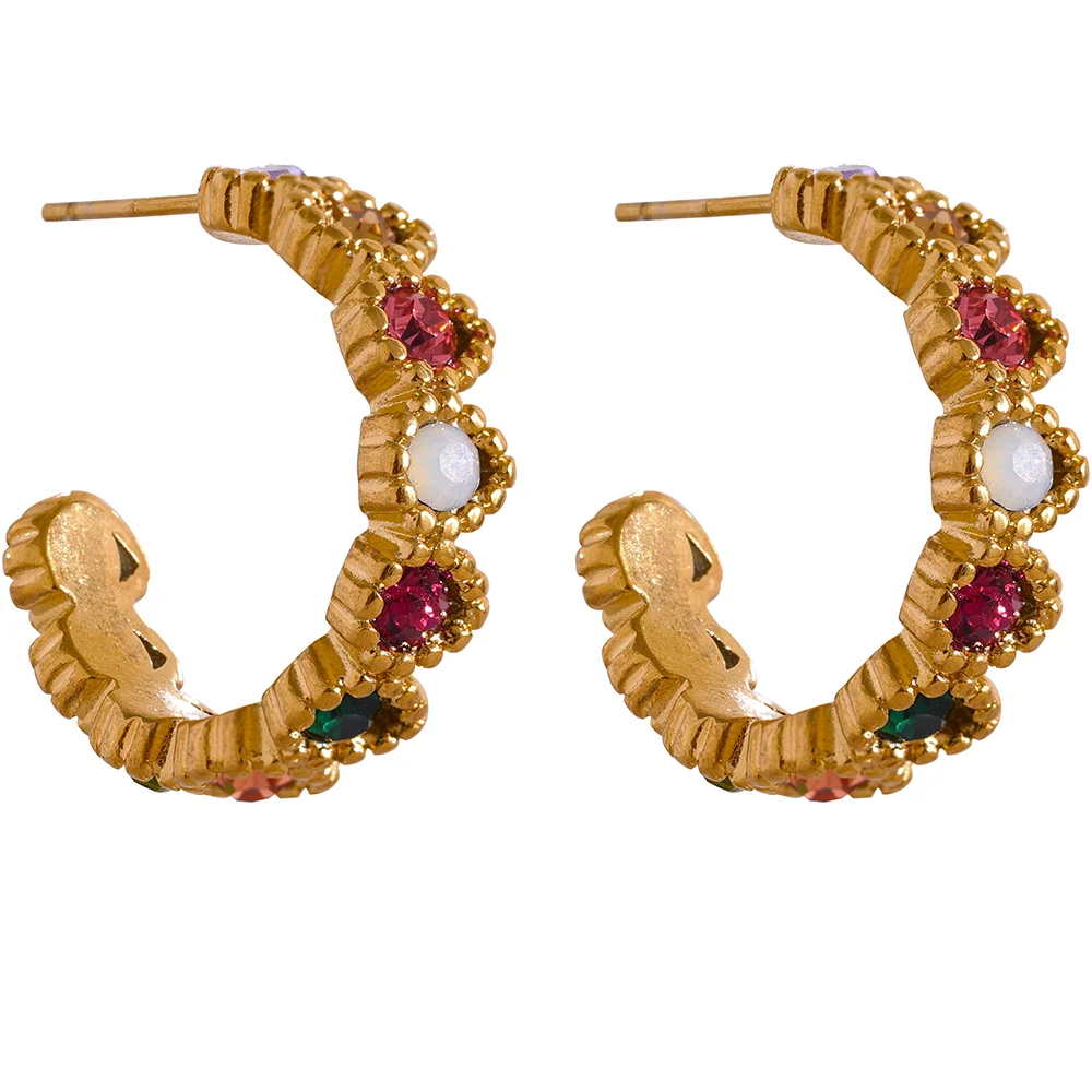 JINYOU 1641 Delicate Heart Colorful Cubic Zirconia Stainless Steel Gold Color Pvd Plated Fashion Earrings for Women Gala Jewelry