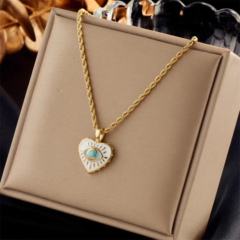 Nabest Stainless Steel Heart Enamel Necklace Women Jewelry Waterproof Gold Plated Drop Oil Evil Eyes Clavicle Choker