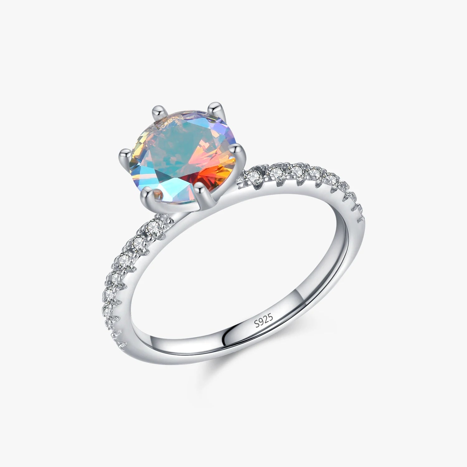 925 Sterling Silver Sparkling Round Zircon Rings for Women Colorful Band Stunning Cocktail Rings Wedding Jewelry