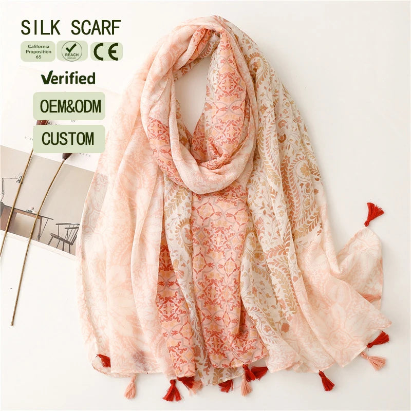Wholesale New Design 100% Viscose Lace Oversize Long Scarves Paisley Pattern180*90cm Women Ethnic Beach Tassel Shawl All Season