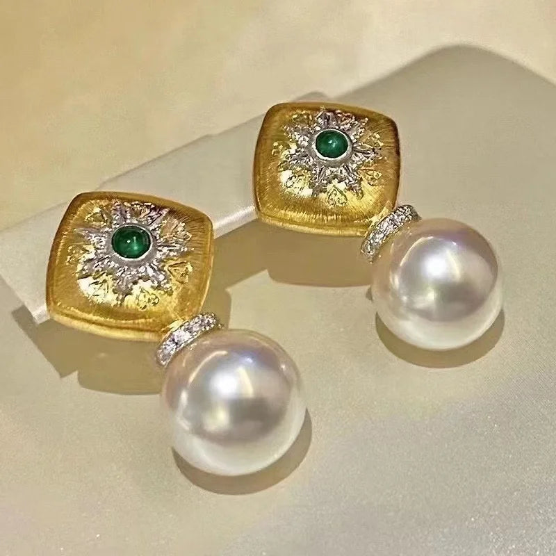 E2179 11-12mm DIY Natural Freshwater Pearl Charm Earrings Mounting Accessory 925 Sterling Silver Gold Plated  Jewelry for Women