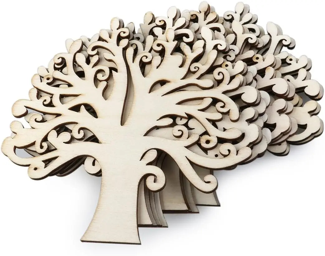 Tailai Blank Wooden Shapes Family Tree Wooden Craft Tree Embellishments for DIY Crafts Wooden Ornaments