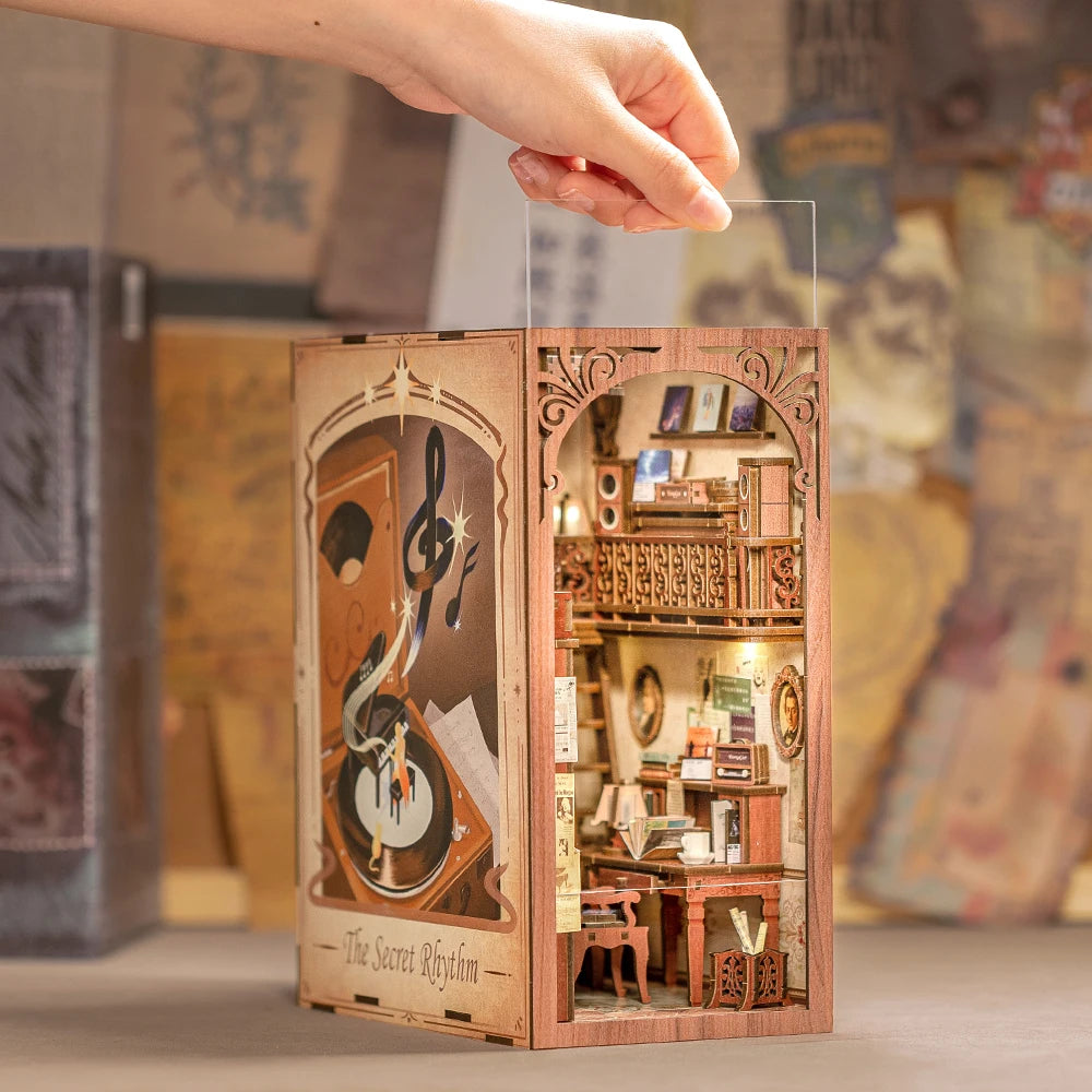 Cutebee New Style DIY Book Nook Kit Bookshelf Insert Wood Craft Customized Bookends With Dust Cover