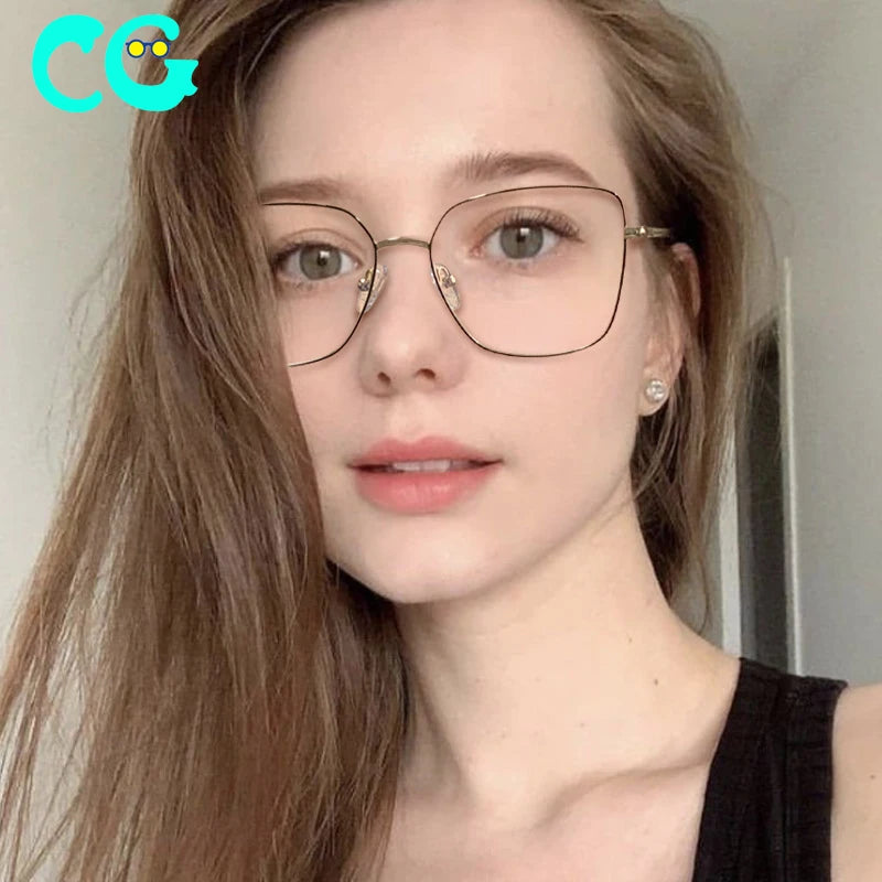 Metal Women Glasses Anti Blue Light Eyewear Prescription Eyeglasses Optical Frame Spectacles Thin Metal Pink Golden