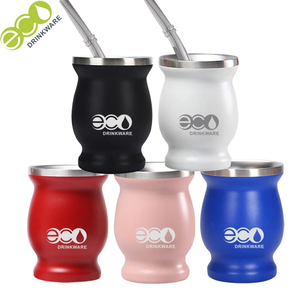 GV059 220ML/8OZ No Minimum Wholesale Stainless Steel Double Wall Calebasse  Mate Cup and Bombilla Set