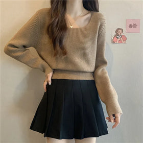 Y2k One Size Minimalist and Versatile Knit Sweater With Autumn New square Collar Bottom Fashion Pullover Sweater