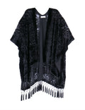 Classic Black Sheer Kimono with Peacock Design Cocktail Party Shawl with Fringe for Festival Celebrations