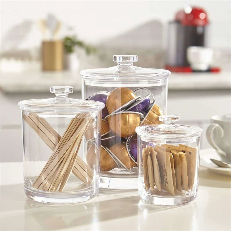 Storage Glass Jar Set 3 Clear Glass Multifunction Food Storage Jars 60oz 30oz 15oz Covers Condiments Container MegaBDM