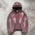 Custom Cotton No String Graphic Embroidery Patches Vintage Patchwork Two Tone Streetwear Acid Washed Sun Fade Zip up Hoodies