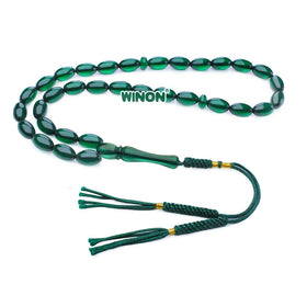 Winon Wholesale Olive Dark Green Bakelite Amber Tasbih Oval Muslim Prayer Beads 33 Beads Handmade with Tassels Mibaha