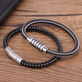 Custom Holiday Gift Bracelet Jewelry Mixed Colors Stainless Steel Bracelet Braided Genuine Leather Bracelet for Women Men